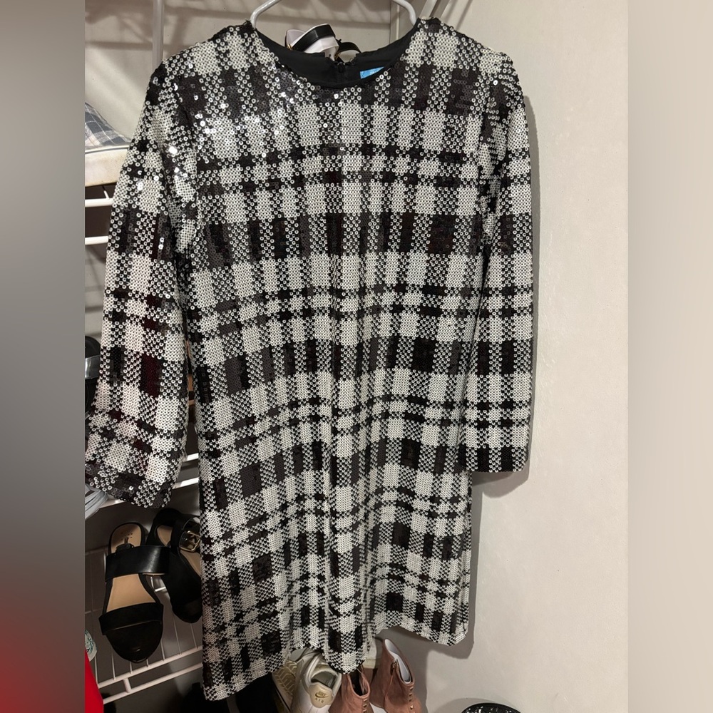 Draper James Black and White Plaid Midi Dress